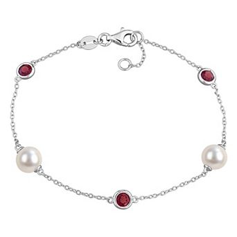 Stella Grace Sterling Silver Freshwater Cultured Pearl & Gemstone Station Bracelet