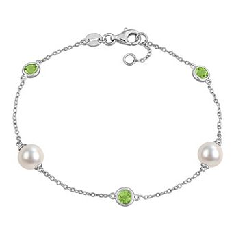 Stella Grace Sterling Silver Freshwater Cultured Pearl & Gemstone Station Bracelet