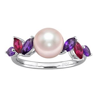 Stella Grace Sterling Silver Freshwater Cultured Pearl & Multi-Gemstone Ring