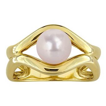 Stella Grace 18k Gold Flash Plating Over Silver Freshwater Cultured Pearl Ring