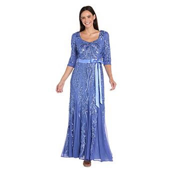 Women's R&M Richards Sequin & Beaded 3/4 Sleeve Mermaid Gown