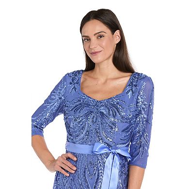 Women's R&M Richards Sequin & Beaded 3/4 Sleeve Mermaid Gown