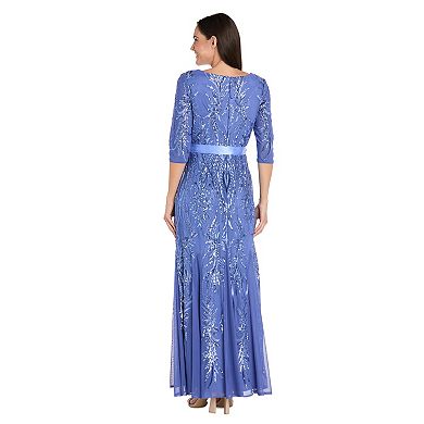 Women's R&M Richards Sequin & Beaded 3/4 Sleeve Mermaid Gown