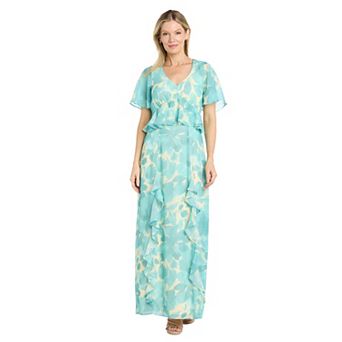 Women's R&M Richards Printed Peplum Flutter Sleeve Midi Dress