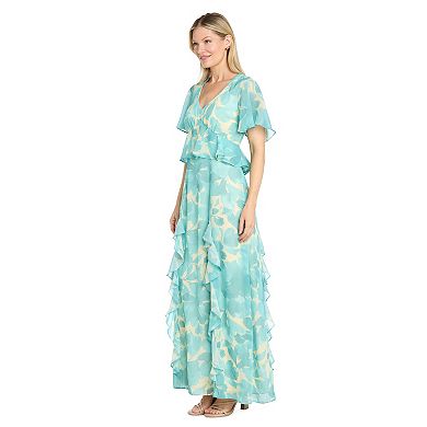 Women's R&M Richards Printed Peplum Flutter Sleeve Midi Dress