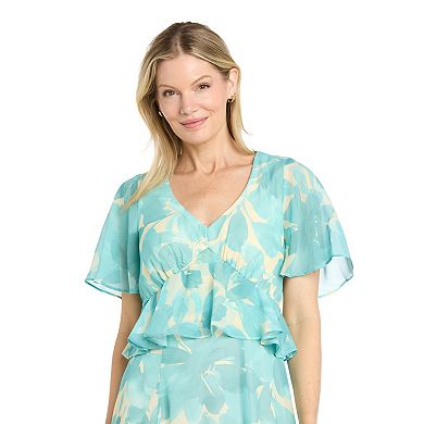 Women's R&M Richards Printed Peplum Flutter Sleeve Midi Dress