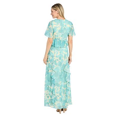 Women's R&M Richards Printed Peplum Flutter Sleeve Midi Dress