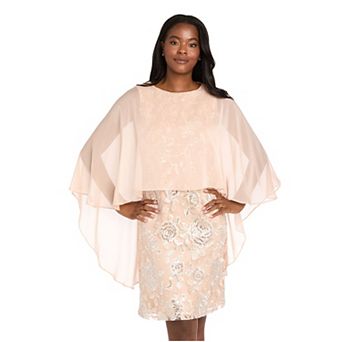 Women's R&M Richards Embroidered Sequin Capelet Cocktail Dress