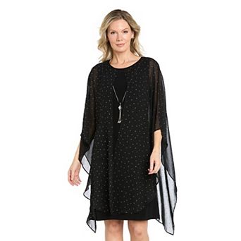 Women's R&M Richards Sparkling Studded Chiffon Overlay Poncho Dress