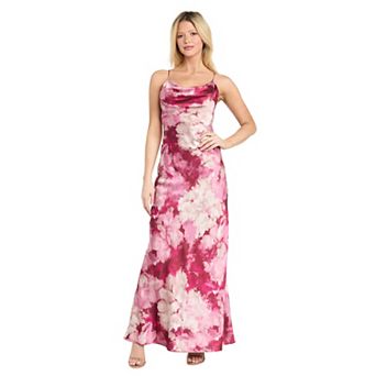 Juniors' Morgan and Co Floral Satin Chiffon Bias Maxi Dress