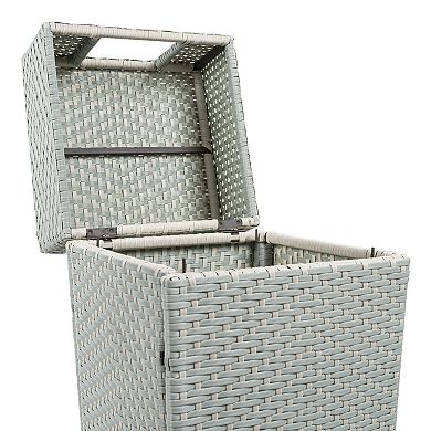 Keaton Modern All-Weather Wicker/Metal Lidded Hideaway Outdoor Trash Can