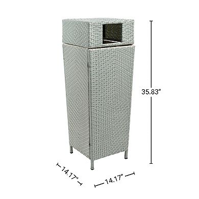 Keaton Modern All-Weather Wicker/Metal Lidded Hideaway Outdoor Trash Can