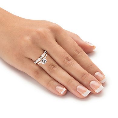 2.06 Cttw. Cubic Zirconia Sterling Silver Solitaire 2-Piece Wedding Ring Set