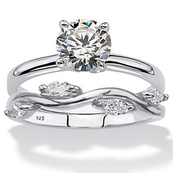 1.48 ct w. Cubic Zirconia Sterling Silver 2 pc Solitaire Vine Bridal Ring Set