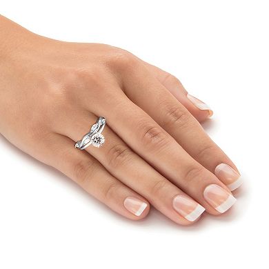 1.48 Cttw. Cubic Zirconia Sterling Silver 2-Pc. Solitaire Vine Bridal Ring Set