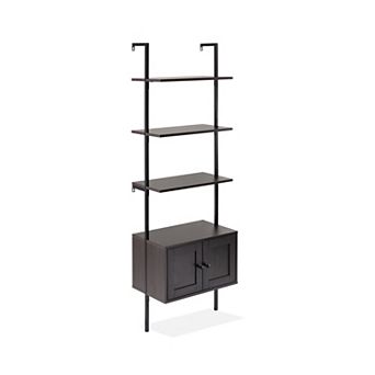 Industrial 4-shelf Wood Wall-mounted Open Ladder Bookcase, Cabinet, Metal Frame