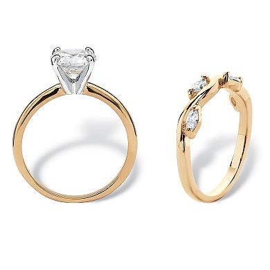 2.40 Cttw. 2-Piece Yellow Gold-Plated Round Cubic Zirconia Wedding Ring Set