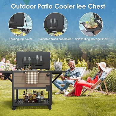 PATIOEASY 104 Quarts Outdoor Rolling Patio Cooler With Wheels Ice Buckets