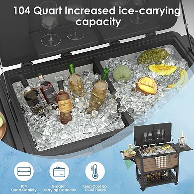 PATIOEASY 104 Quarts Outdoor Rolling Patio Cooler With Wheels Ice Buckets