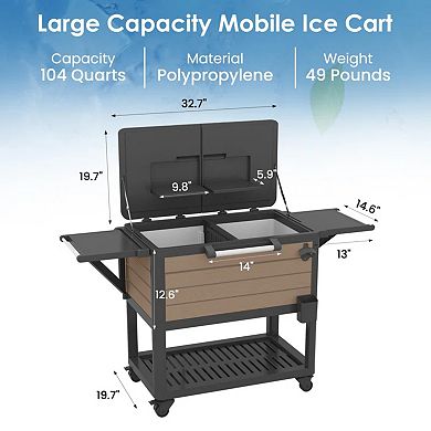 PATIOEASY 104 Quarts Outdoor Rolling Patio Cooler With Wheels Ice Buckets