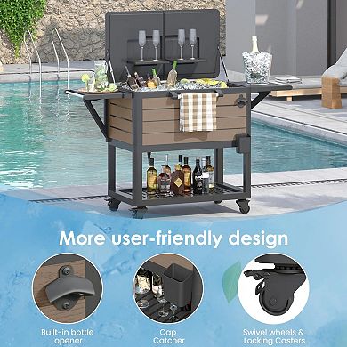 PATIOEASY 104 Quarts Outdoor Rolling Patio Cooler With Wheels Ice Buckets