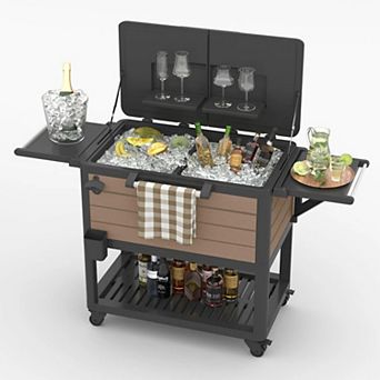 PATIOEASY 104-qt Outdoor Rolling Patio Cooler With Wheels Ice Buckets
