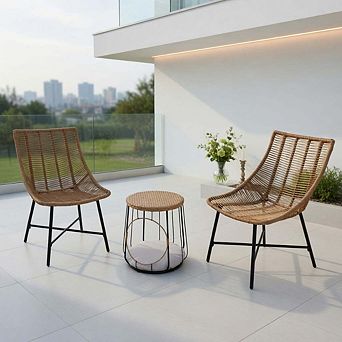 3 pc Brown Patio Conversation Set with Integrated Pet House & Acacia Wood Frame