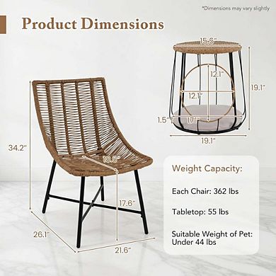 3 Piece Brown Patio Conversation Set with Integrated Pet House & Acacia Wood Frame
