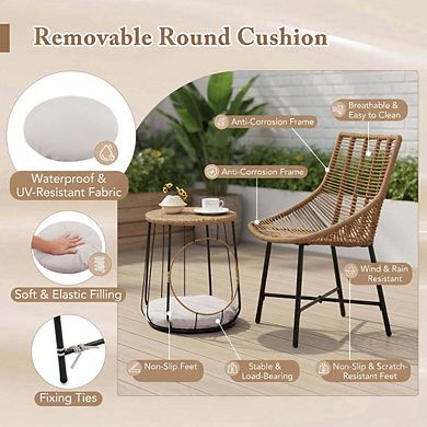 3 Piece Brown Patio Conversation Set with Integrated Pet House & Acacia Wood Frame