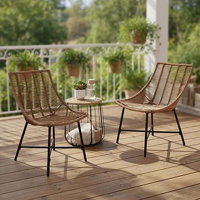 3 Piece Brown Patio Conversation Set with Integrated Pet House & Acacia Wood Frame