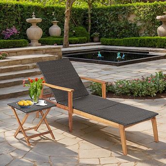 2 pc Red Patio Chaise Lounge Set with 4-Level Adjustable Backrest and Side Table