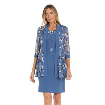 Women's R&M Richards Floral 3 pc Mesh Jacket, Dress & Necklace Set
