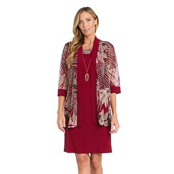 Women's R&M Richards Printed Mesh Jacket & Sheath Dress Set with Necklace