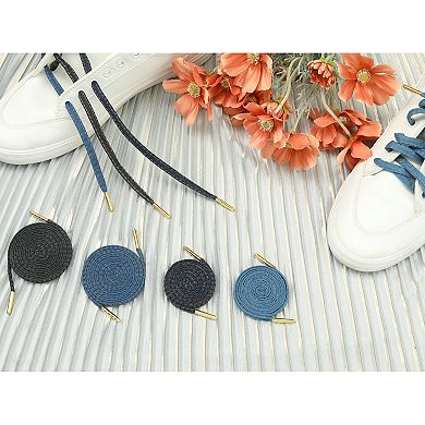 1 Pair Cotton Blend Denim Flat Shoelace with Metal Tips for Sneakers 27.56"