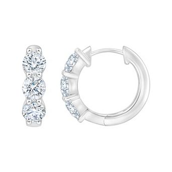 Brilliant Love Sterling Silver 1 1/2 Carat T.W. Lab-Grown Diamond 3-Stone Huggie Hoop Earrings