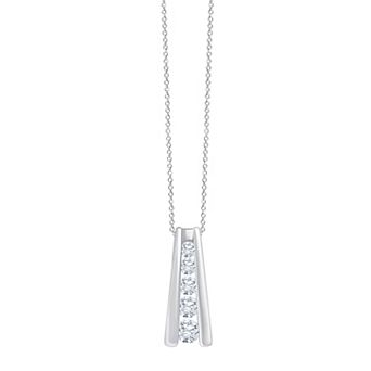 Brilliant Love Sterling Silver 1/2 Carat T.W. Lab-Grown Diamond Ladder Pendant Necklace