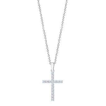 Brilliant Love Sterling Silver 1/4 Carat T.W. Lab-Grown Diamond Cross Pendant Necklace