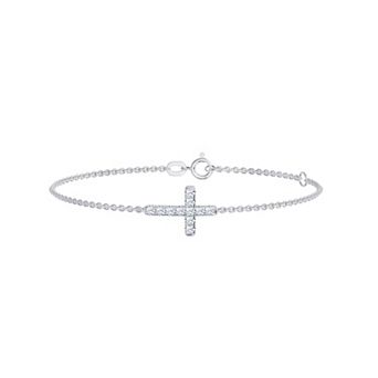 Brilliant Love Sterling Silver 1/4 Carat T.W. Round Lab-Grown Diamond Cross Station Bracelet