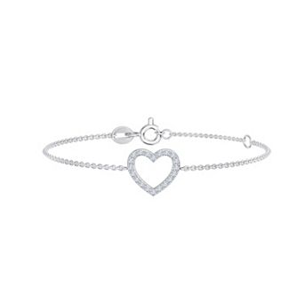 Brilliant Love Sterling Silver 1/4 Carat T.W. Diamond Heart Station Bracelet