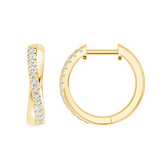 Brilliant Love 14k Gold Over Sterling Silver 1/4 Carat T.W. Round Shared Prong Lab-Grown Diamond Hoop Earrings