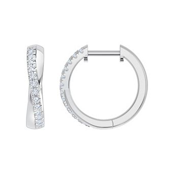 Brilliant Love 14k Gold Over Sterling Silver 1/4 Carat T.W. Round Shared Prong Lab-Grown Diamond Hoop Earrings