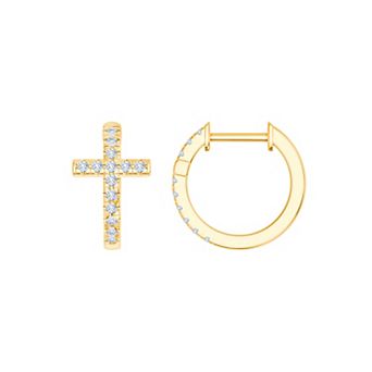 Brilliant Love 14k Gold Over Sterling Silver 1/4 Carat T.W. Round Shared Prong Lab-Grown Diamond Hoop Earrings