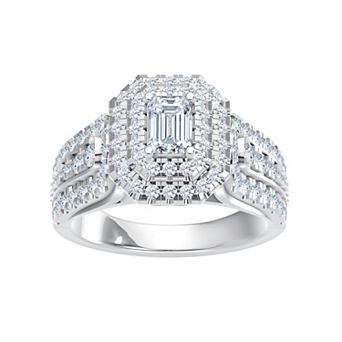 Brilliant Love Rhodium Plated Sterling Silver 1 1/2 Carat T.W. Halo Lab-Grown Diamond Engagement Ring