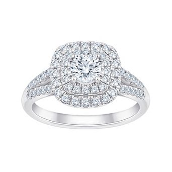 Brilliant Love Sterling Silver 1 Carat T.W. Lab-Grown Diamond Round Pave Halo Engagement Ring