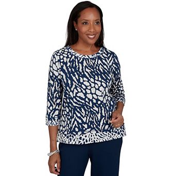 Petite Alfred Dunner Good To Go Mixed Animal Skin Top