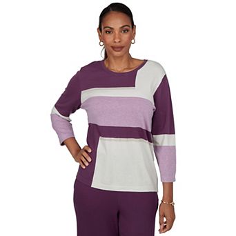 Petite Alfred Dunner Colorblock Crew Neck Sweater