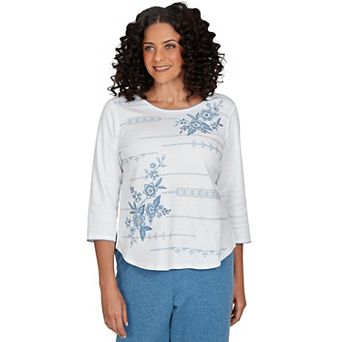 Petite Alfred Dunner Shimmer Floral Embroidered Knit Top