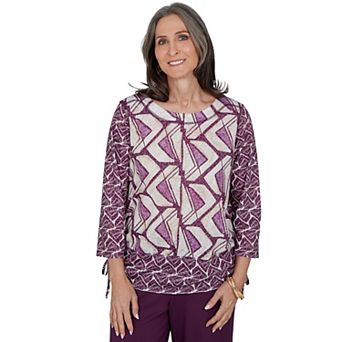 Petite Alfred Dunner Geo Twin Print Knit 3/4 Sleeve Top