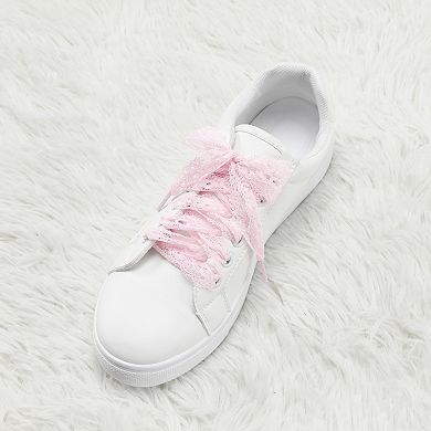Women's Hollow Flower 2.5cm Width Flat Embroidered Laces Shoelace 2 Pairs 23.62"
