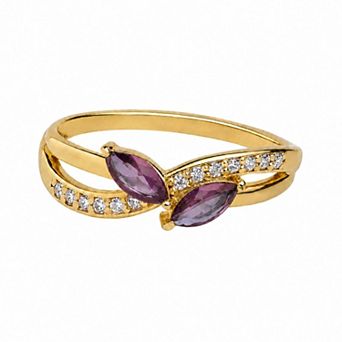Belinda Jewelz 18k Gold Plated Vermeil Double Marquise Birthstone Crossover Ring